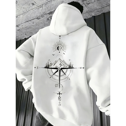 Heren Hoodie Kompas Print – Casual Comfort Sweater