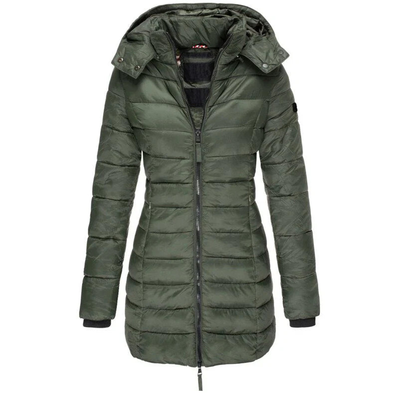 Elva – Warme Damesjas Met Capuchon Warm Lang Winterjas
