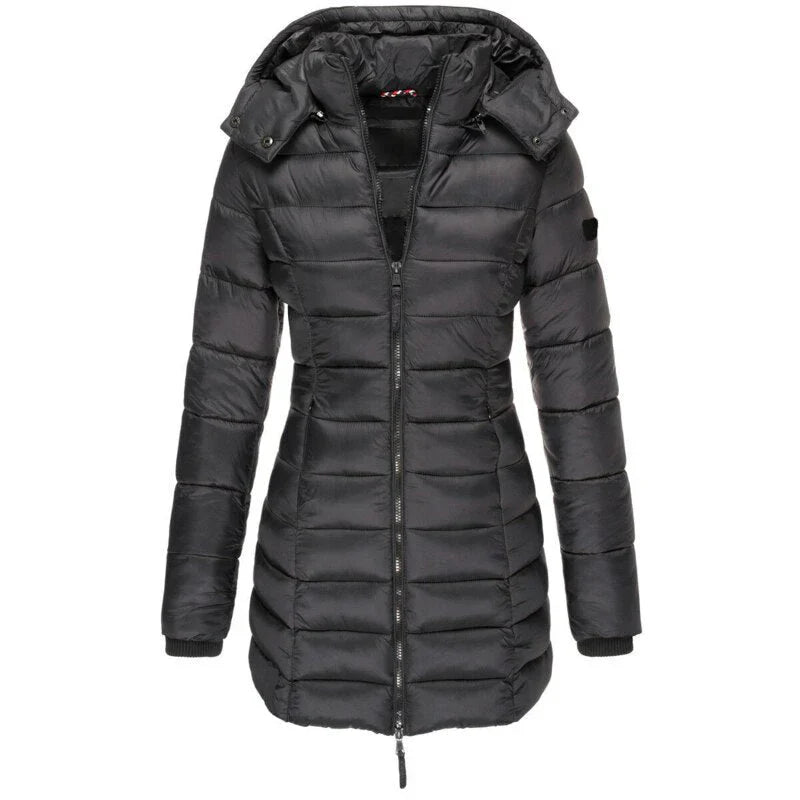Elva – Warme Damesjas Met Capuchon Warm Lang Winterjas