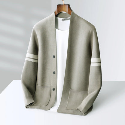 Heren Gebreid Vest – Minimalistisch Design met Strepen en Zakken