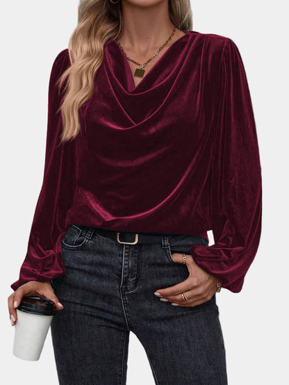 Dames Top Watervalhals Elegant Lange Mouwen Chique Blouse