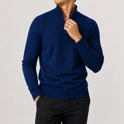 Heren Gebreide Half-Zip Trui met Opstaande Kraag