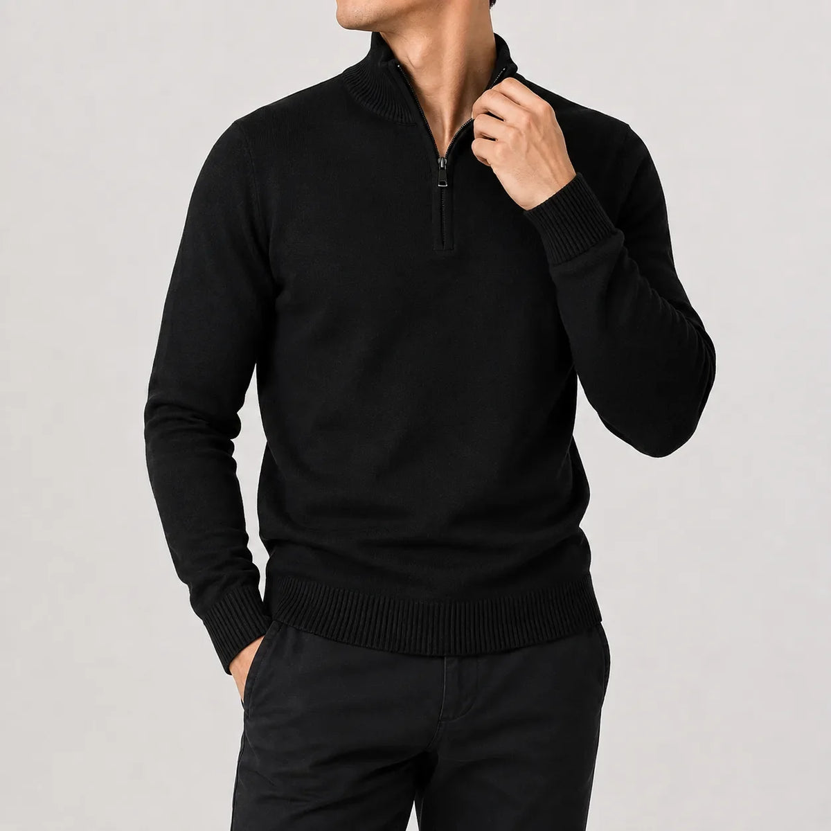 Heren Gebreide Half-Zip Trui met Opstaande Kraag
