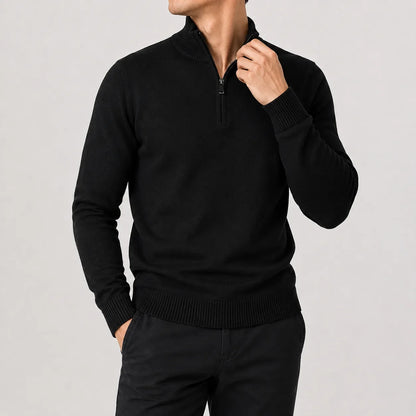 Heren Gebreide Half-Zip Trui met Opstaande Kraag