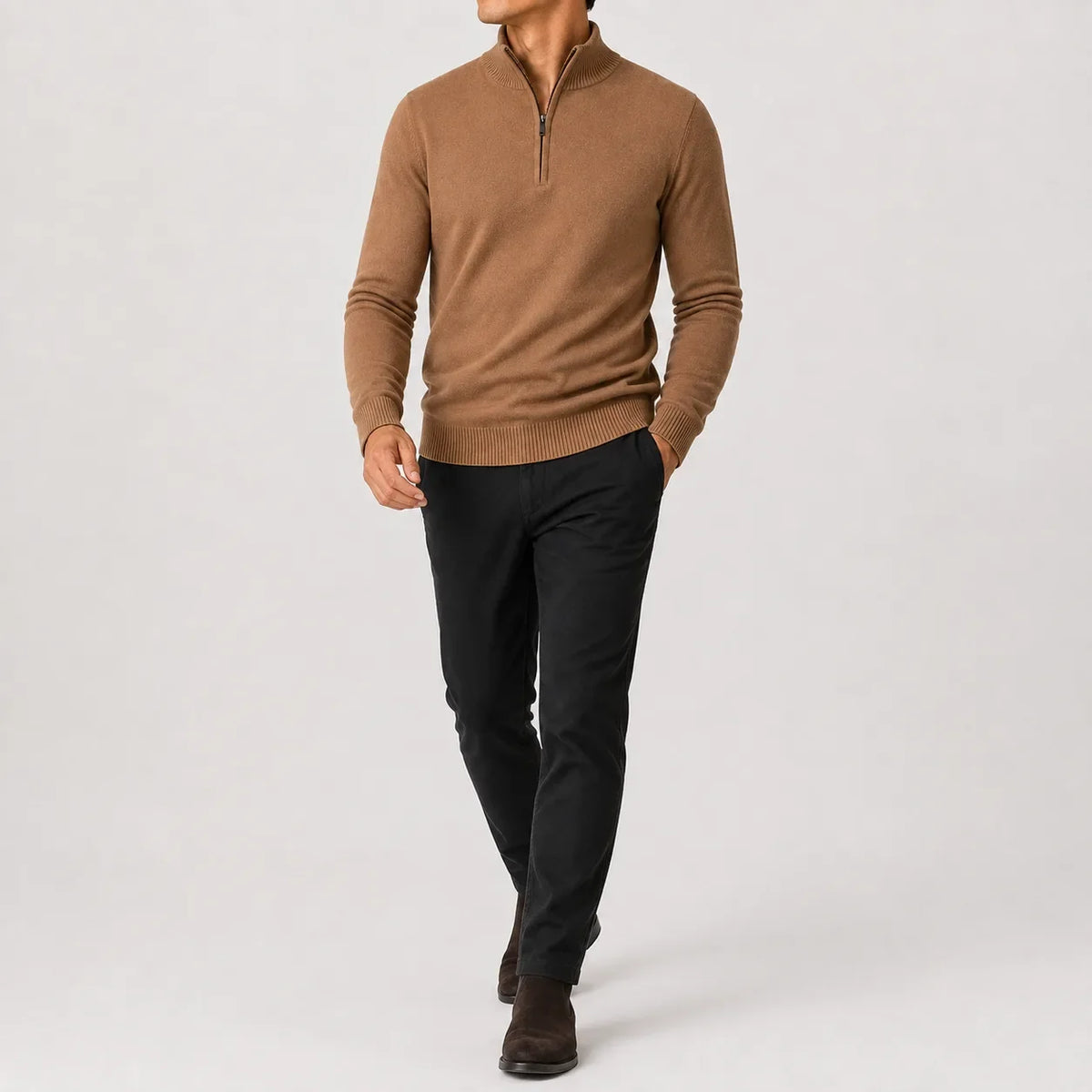 Heren Gebreide Half-Zip Trui met Opstaande Kraag
