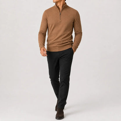 Heren Gebreide Half-Zip Trui met Opstaande Kraag