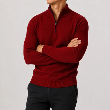 Heren Gebreide Half-Zip Trui met Opstaande Kraag