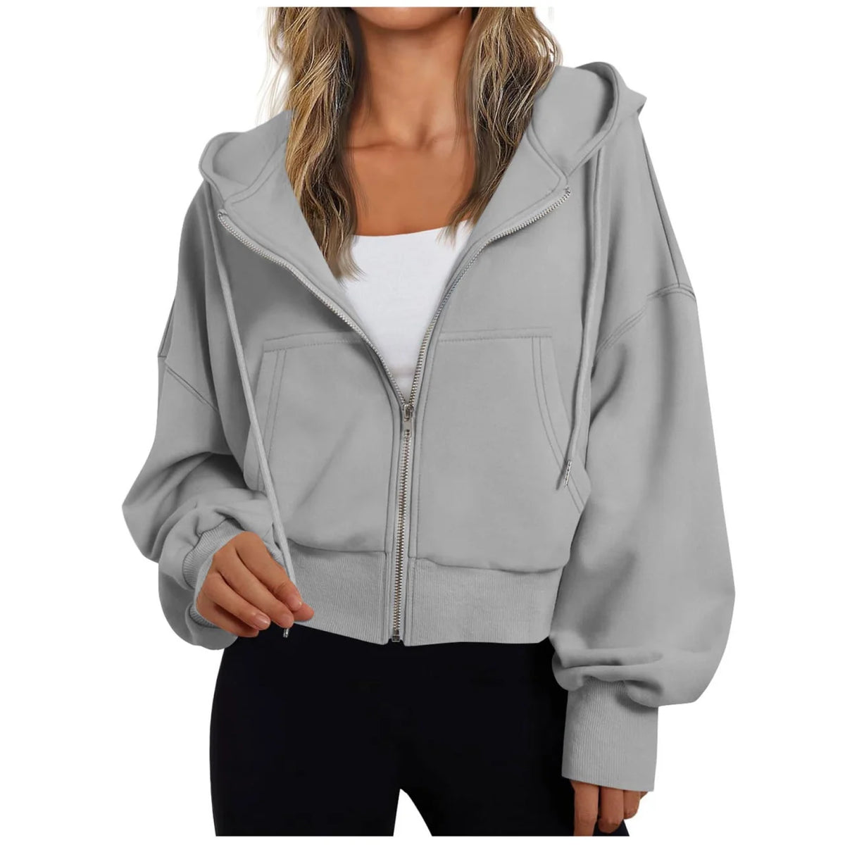 Dames Cropped Hoodie met Rits en Capuchon - Oversized Sweatvest met Steekzakken