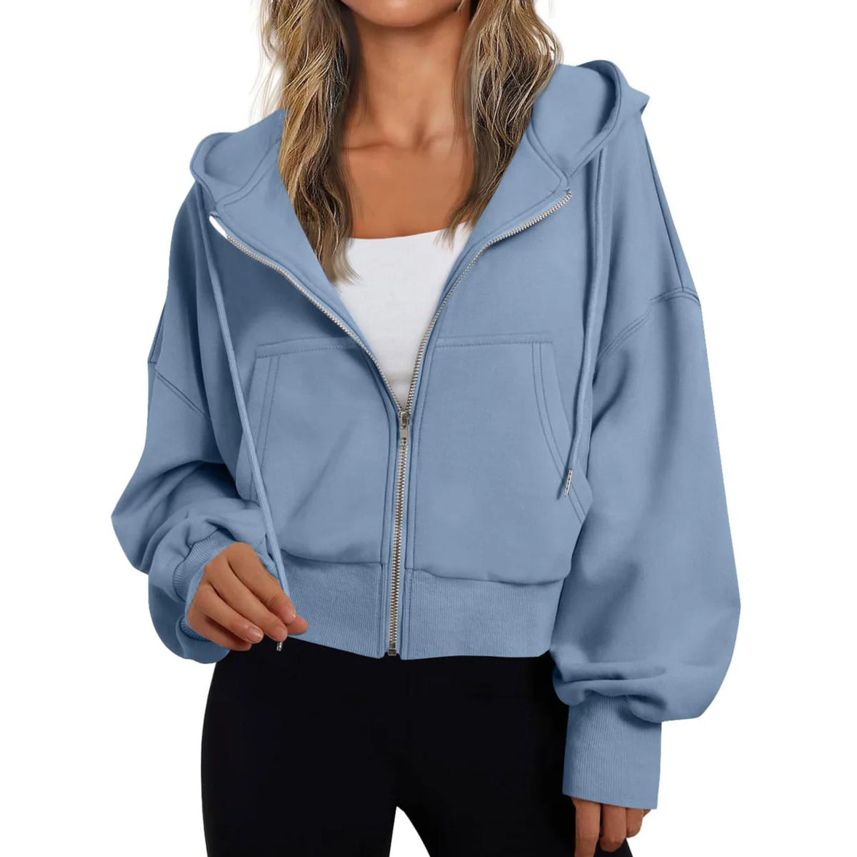 Dames Cropped Hoodie met Rits en Capuchon - Oversized Sweatvest met Steekzakken