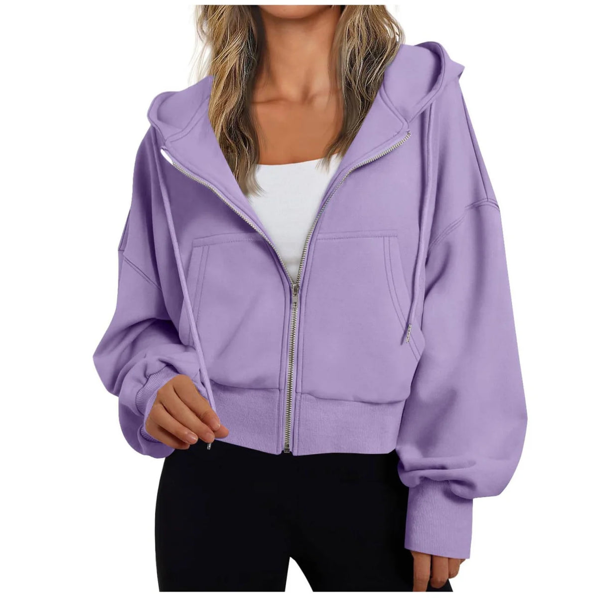 Dames Cropped Hoodie met Rits en Capuchon - Oversized Sweatvest met Steekzakken