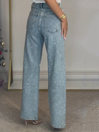 Luna – Jeans Dames Hoge Taille Glinsterend Comfort Slim Fit