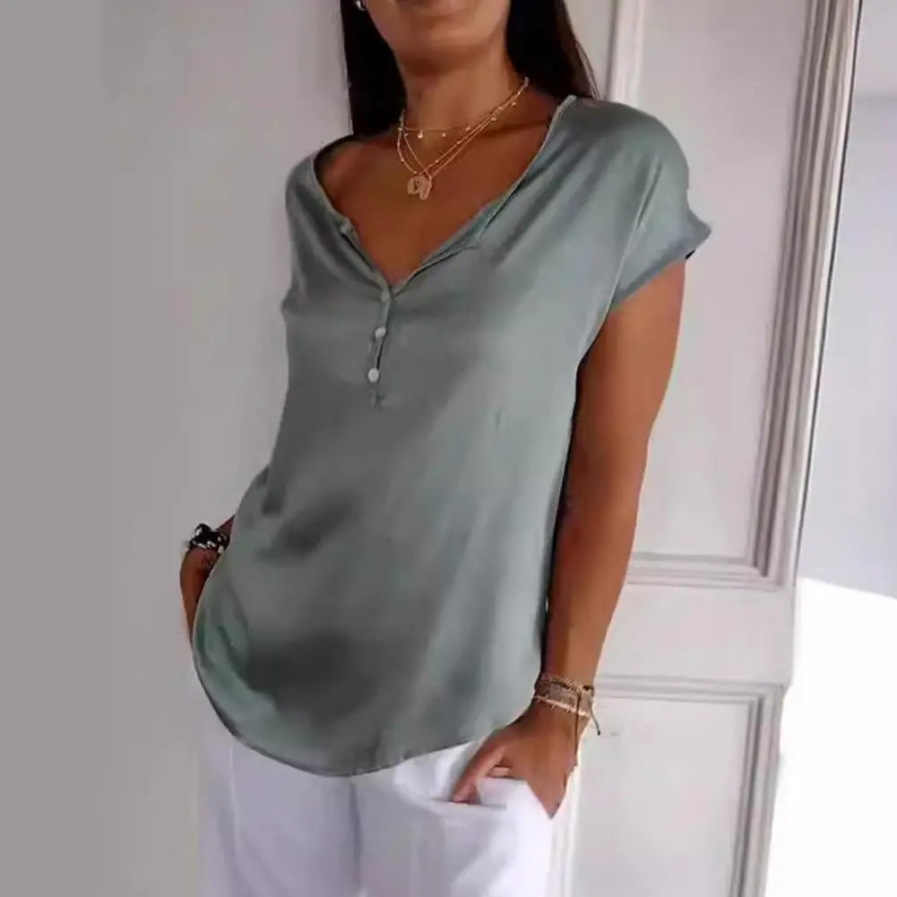 Dames V-Hals Top Losse Pasvorm Elegante Zomertop Comfortabel