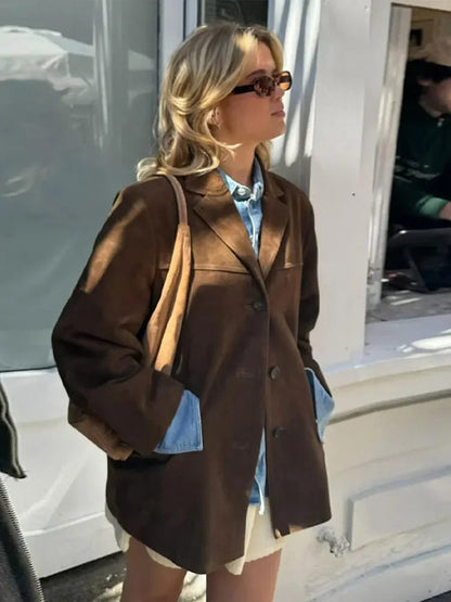 Dames Suède Look Jas Elegant Dames Jacket Getailleerde Jas