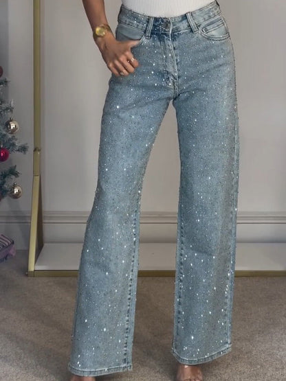 Luna – Jeans Dames Hoge Taille Glinsterend Comfort Slim Fit