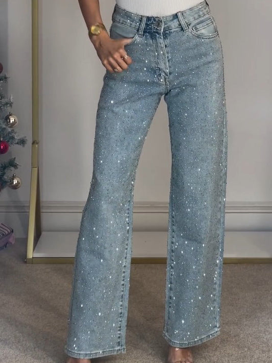Luna – Jeans Dames Hoge Taille Glinsterend Comfort Slim Fit