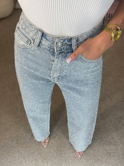Luna – Jeans Dames Hoge Taille Glinsterend Comfort Slim Fit