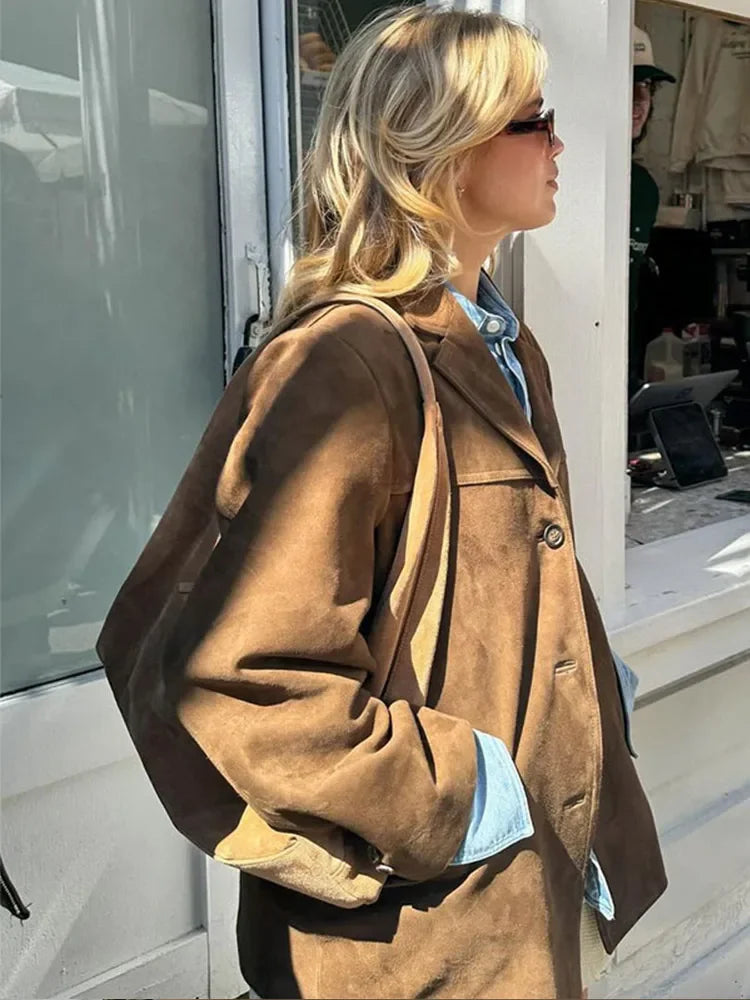 Dames Suède Look Jas Elegant Dames Jacket Getailleerde Jas