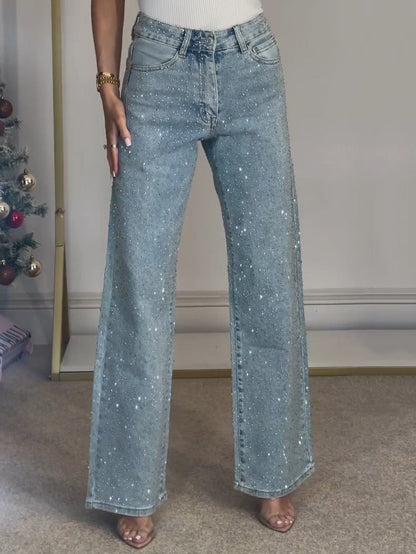 Luna – Jeans Dames Hoge Taille Glinsterend Comfort Slim Fit