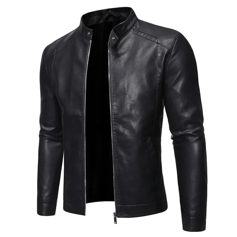 Ravino – Heren Leren Look Jas Staande Kraag Slim Fit Stijlvol