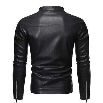 Ravino – Heren Leren Look Jas Staande Kraag Slim Fit Stijlvol