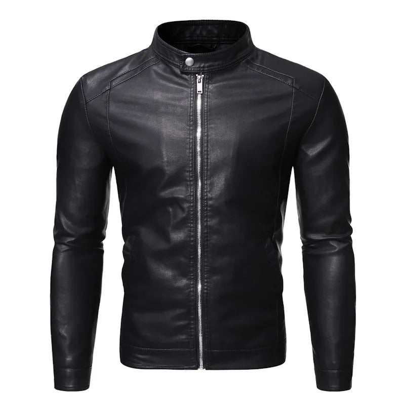 Ravino – Heren Leren Look Jas Staande Kraag Slim Fit Stijlvol