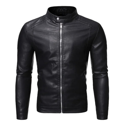 Ravino – Heren Leren Look Jas Staande Kraag Slim Fit Stijlvol