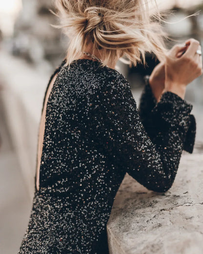 Dames Pailletten Jurk – Feestjurk Met Open Rug