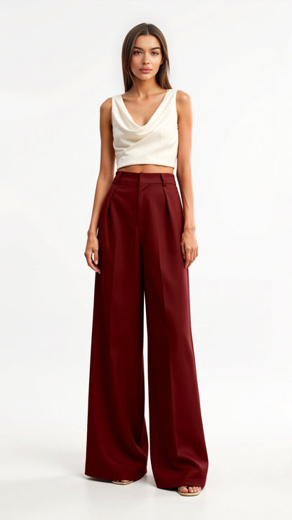 Dames Wide-Leg Pantalon – Hoge Taille Met Plooien en Zijzakken