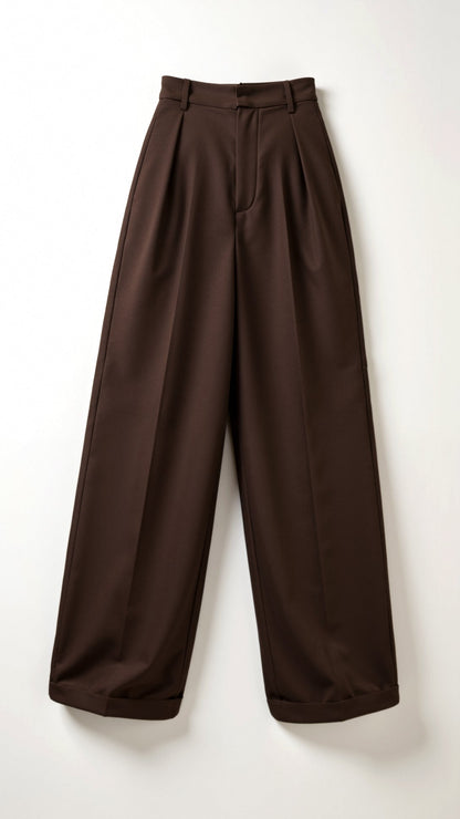 Dames Wide-Leg Pantalon – Hoge Taille Met Plooien en Zijzakken
