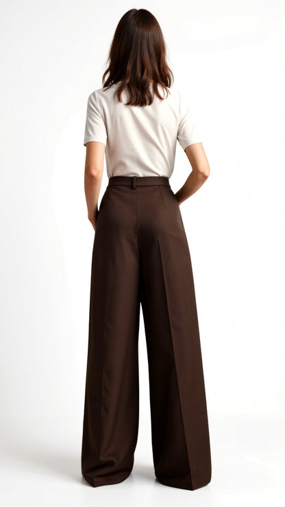 Dames Wide-Leg Pantalon – Hoge Taille Met Plooien en Zijzakken