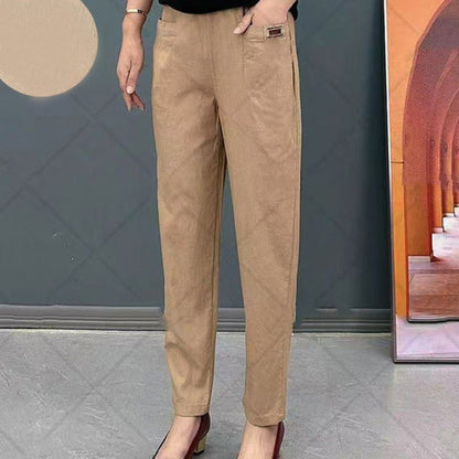 Dames Linnen Broek Stretch Elastische Casual Dames Pantalon