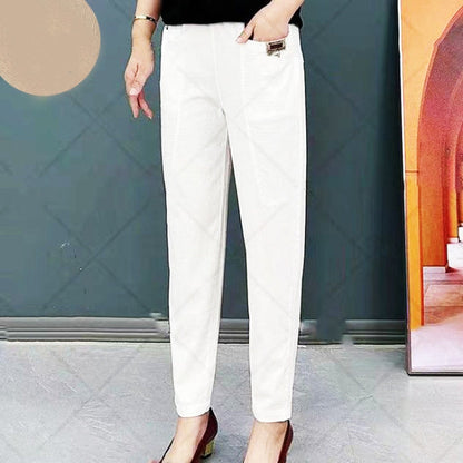 Dames Linnen Broek Stretch Elastische Casual Dames Pantalon
