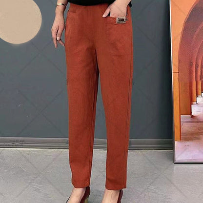 Dames Linnen Broek Stretch Elastische Casual Dames Pantalon