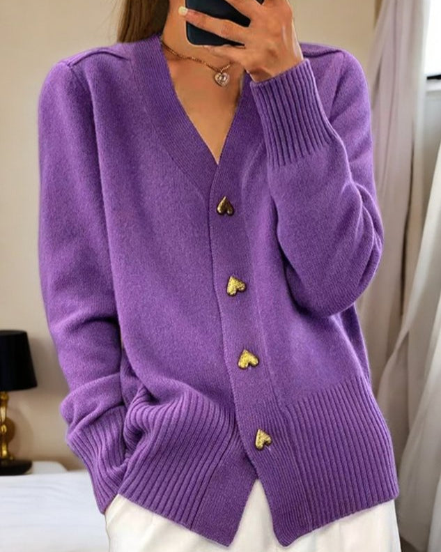 Gebreid Oversized Vest Dames – Zacht, Warm & Met Hartvormige Knopen