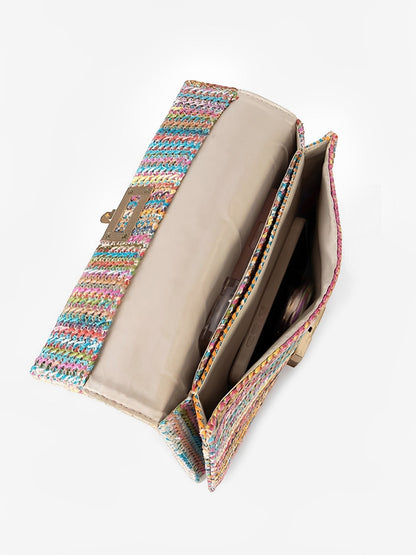 Geweven Schoudertas - Goudkleurige Ketting met Draaislot