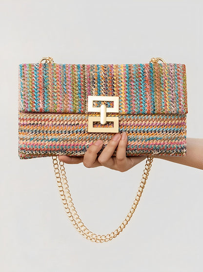 Geweven Schoudertas - Goudkleurige Ketting met Draaislot