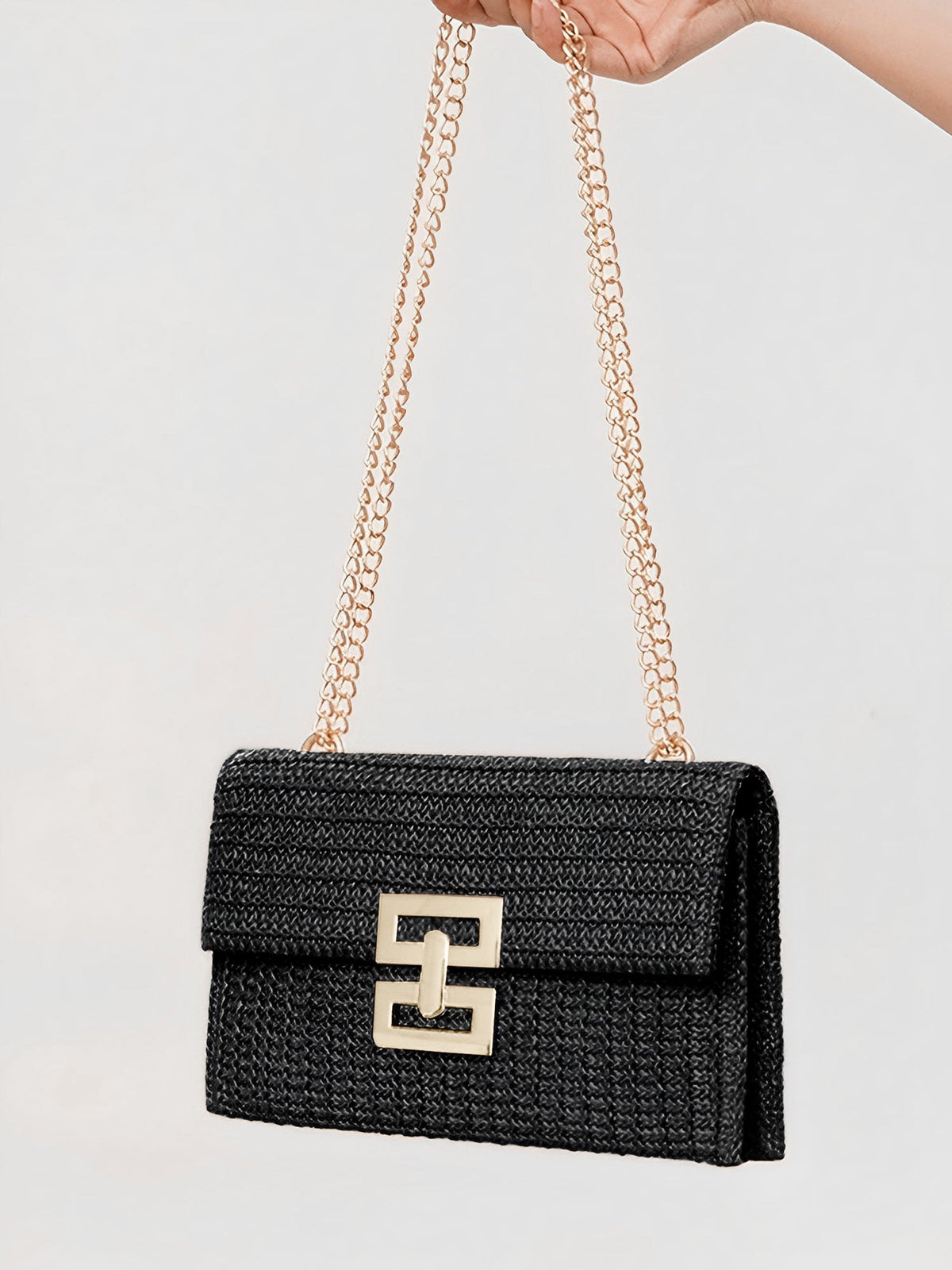 Geweven Schoudertas - Goudkleurige Ketting met Draaislot