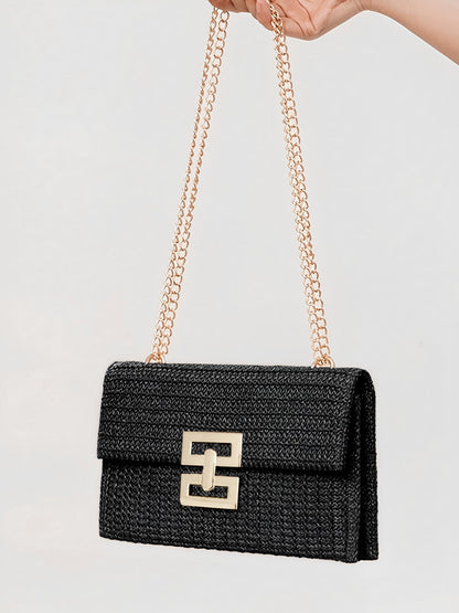 Geweven Schoudertas - Goudkleurige Ketting met Draaislot