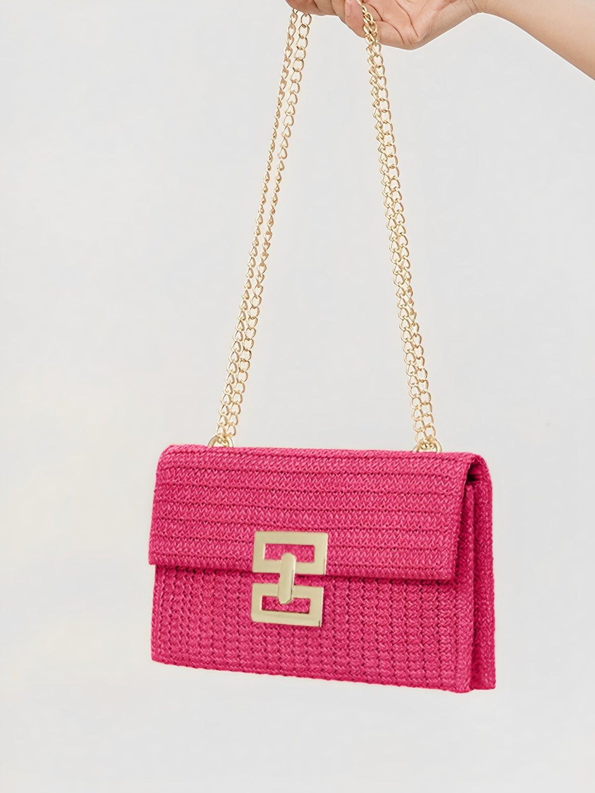 Geweven Schoudertas - Goudkleurige Ketting met Draaislot