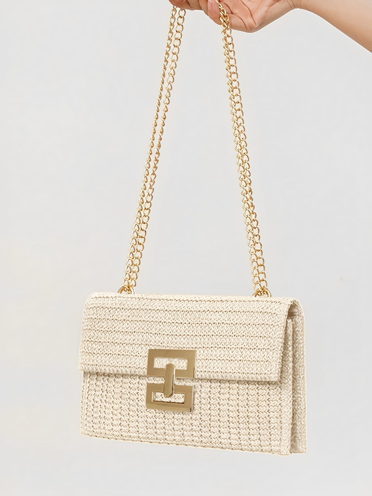 Geweven Schoudertas - Goudkleurige Ketting met Draaislot