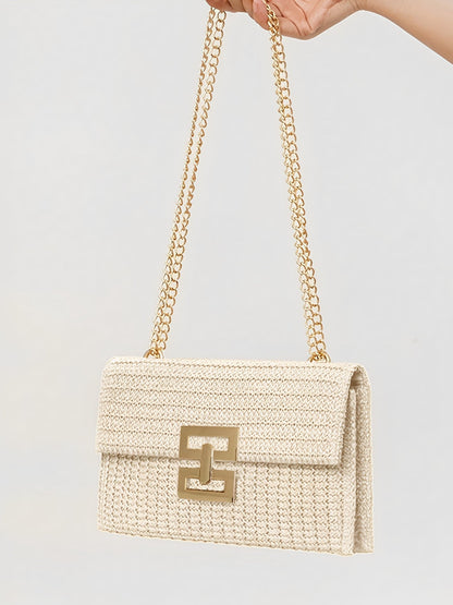 Geweven Schoudertas - Goudkleurige Ketting met Draaislot